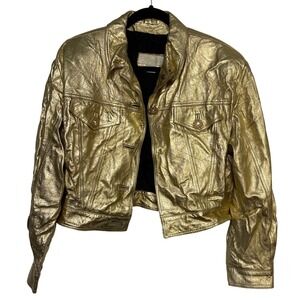 Julian K Vintage Rare 80s Leather Gold Metallic Jacket‎ Women L Made in Israel